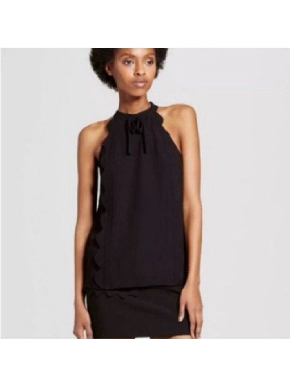 Victoria Beckham for Target NWOT Black Scalloped Sleeveless Blouse size XS
